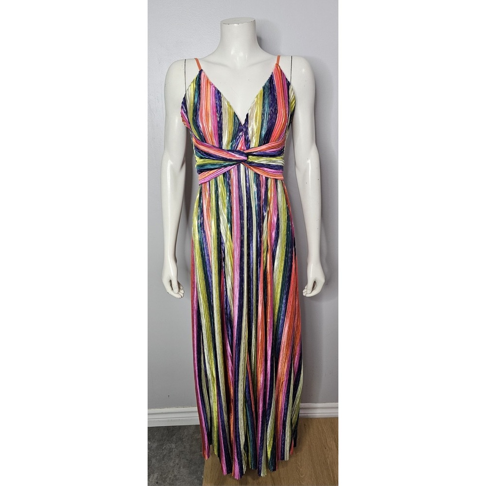 Micropleated Rainbow Metallic Maxi Gown By Luxxell
